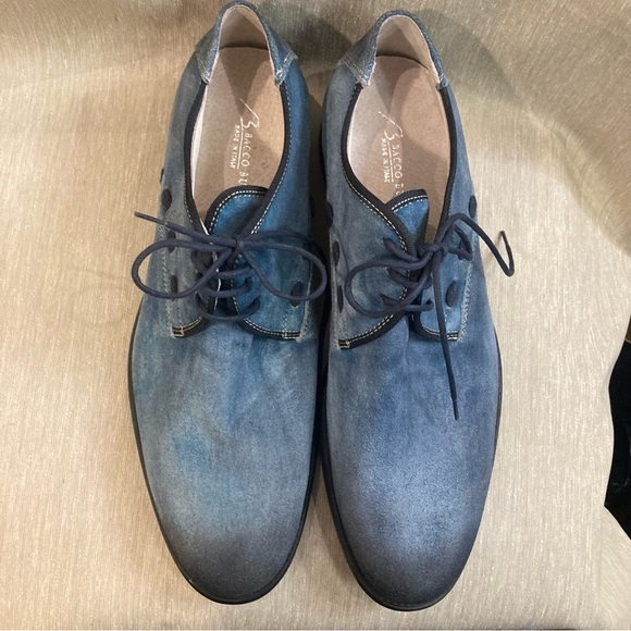 BACCO BUCCI Sz 9 Suede  Denim Look Lace Up Oxfords Made in Italy Wingtip Shoes - Picture 3 of 10